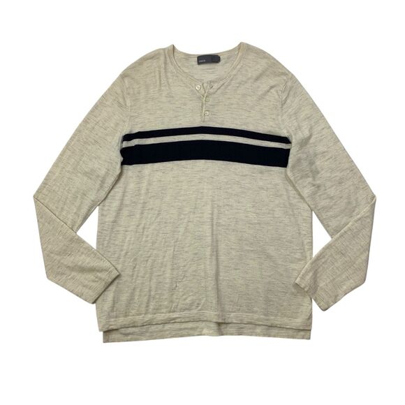 Vince Sweater Mens XL Extra Large Navy Putty Wool Cashmere Blend Henley Pullover - Picture 1 of 9